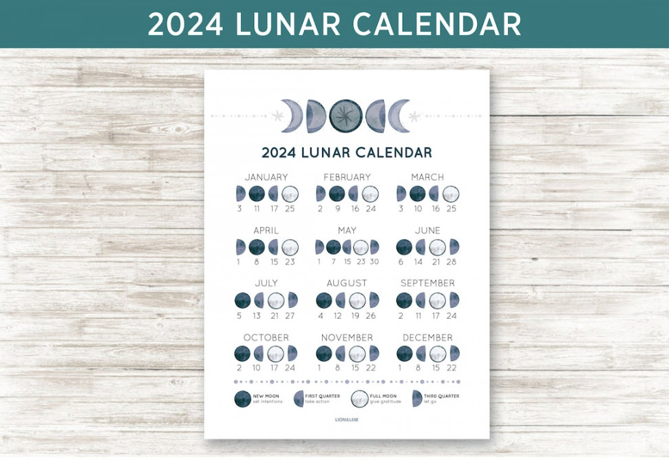 Calendario Lunar imprimible calendario de fases lunares calendario lunar lunas llenas planificador lunar descarga instantánea Etsy