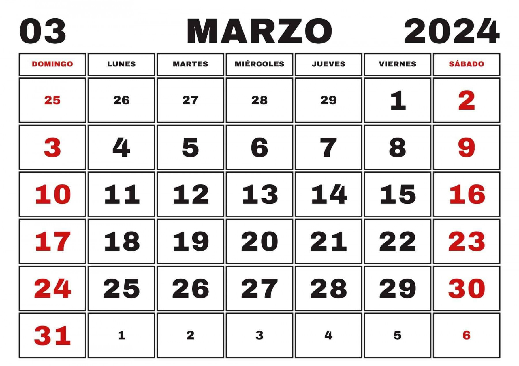 Calendario Marzo , Obtenga aquí el Calendario Marzo para