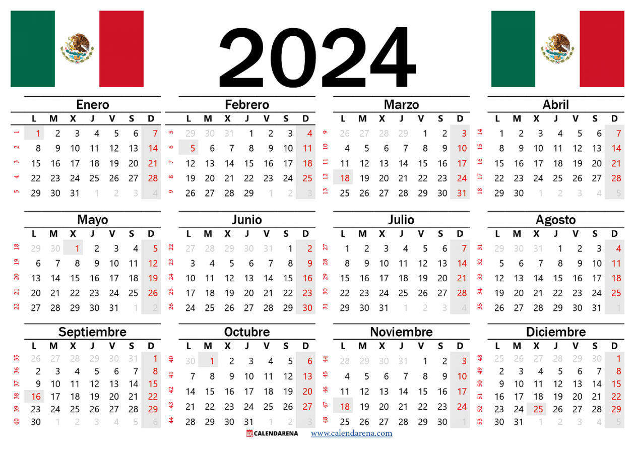 Calendario México con festivos PDF by Calendarena Medium