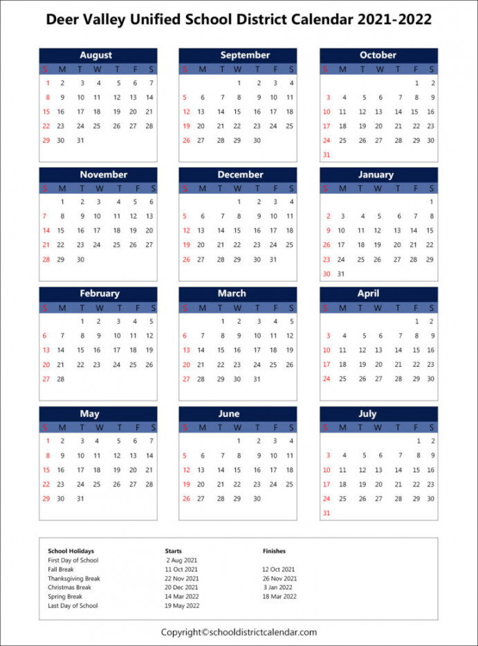Deer Valley District Calendar