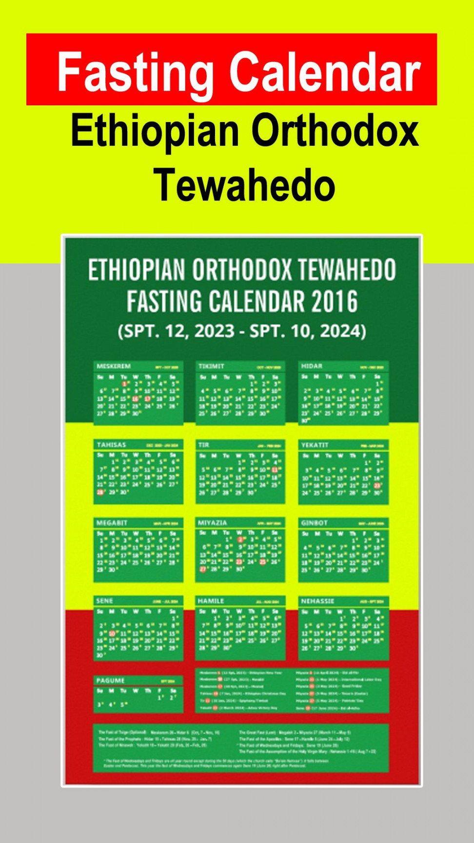 Download Ethiopian Orthodox Fasting Calendar PDF Poster Zazzle
