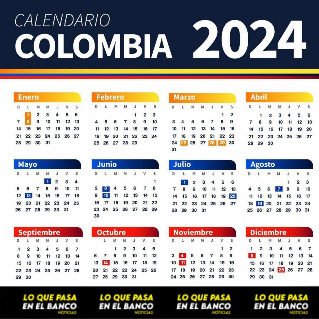 Festivos Colombia : calendario oficial de los días feriados y