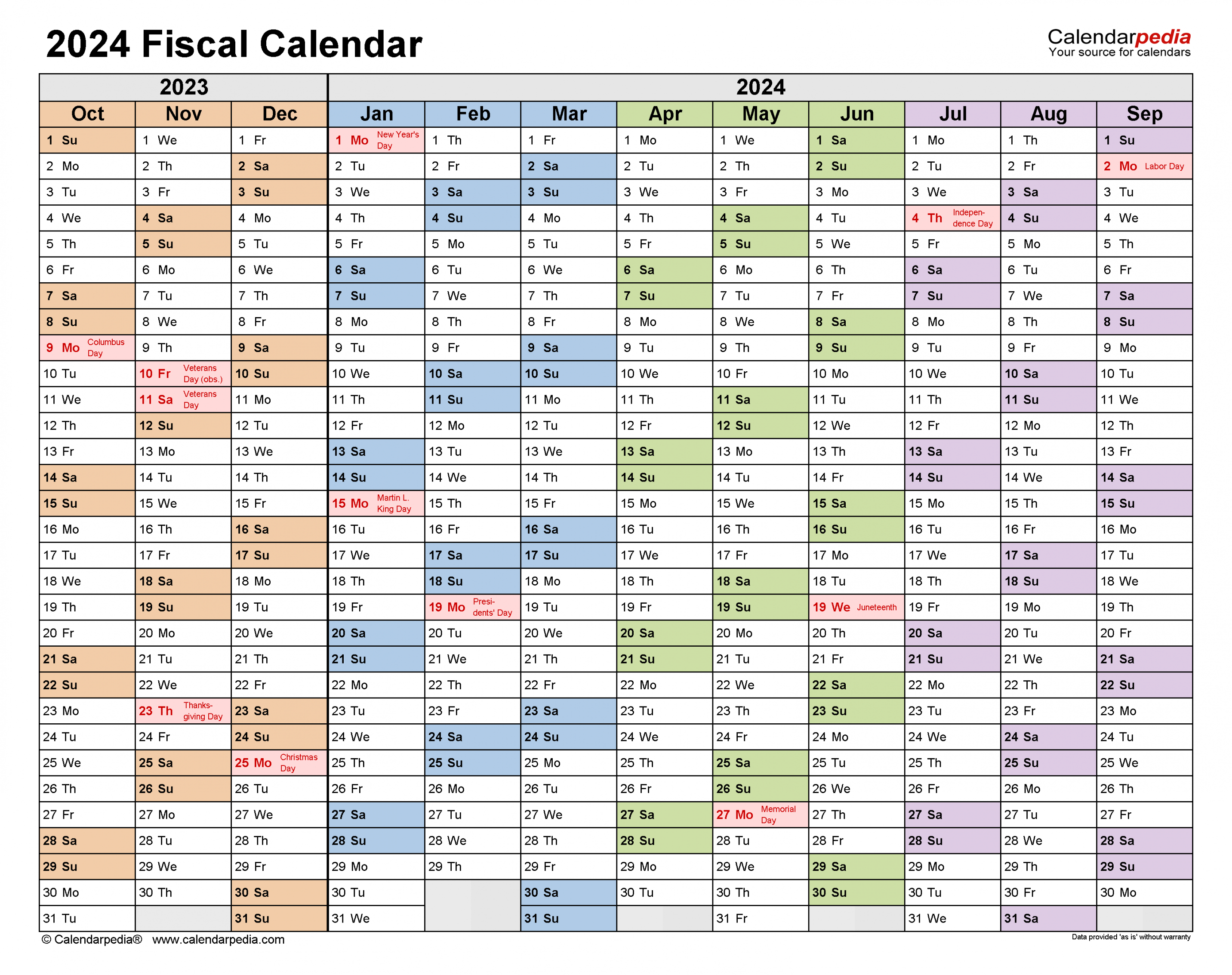 Fiscal Calendars Free Printable PDF templates