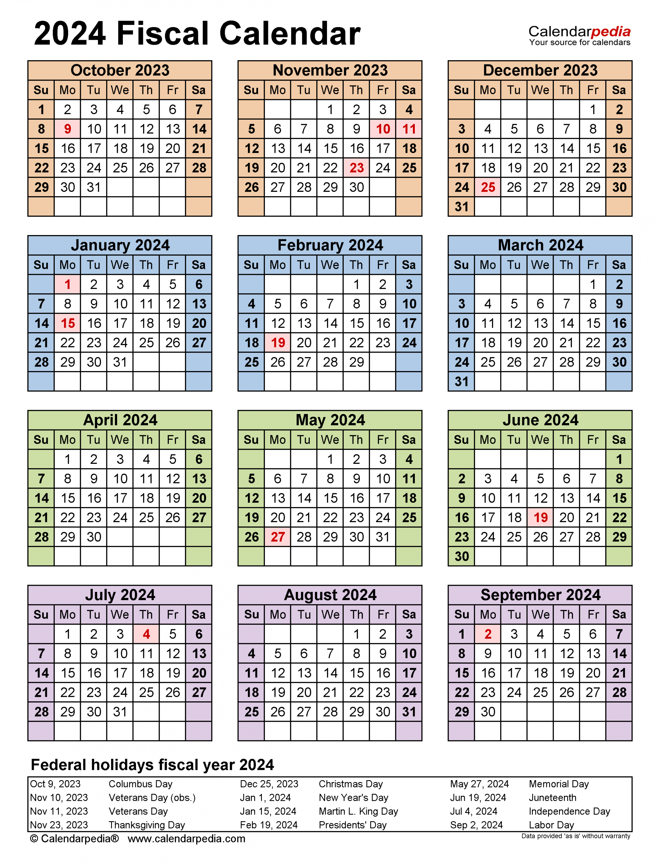 Fiscal Calendars Free Printable PDF templates