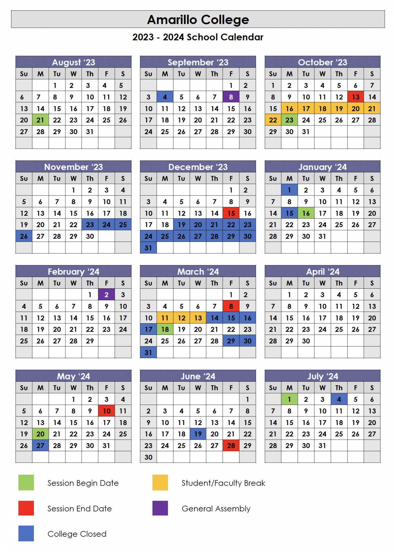 Amarillo College Amarillo College Schedule and Holidays