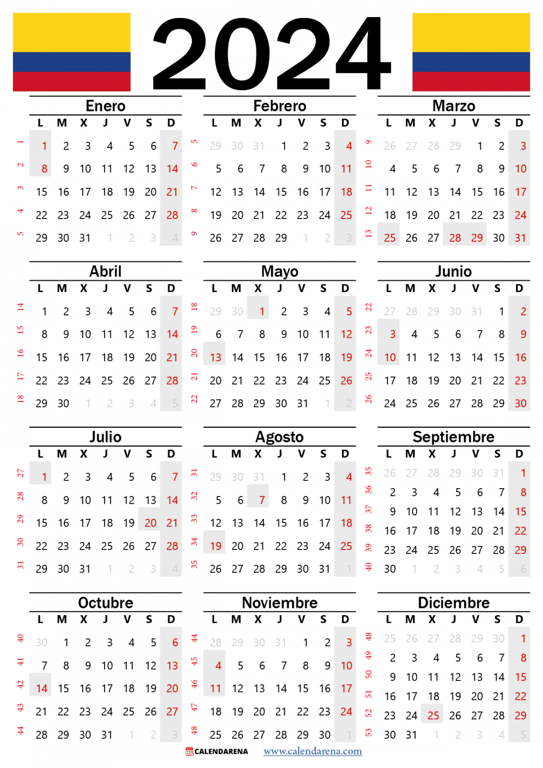 calendario con festivos colombia Calendario con festivos