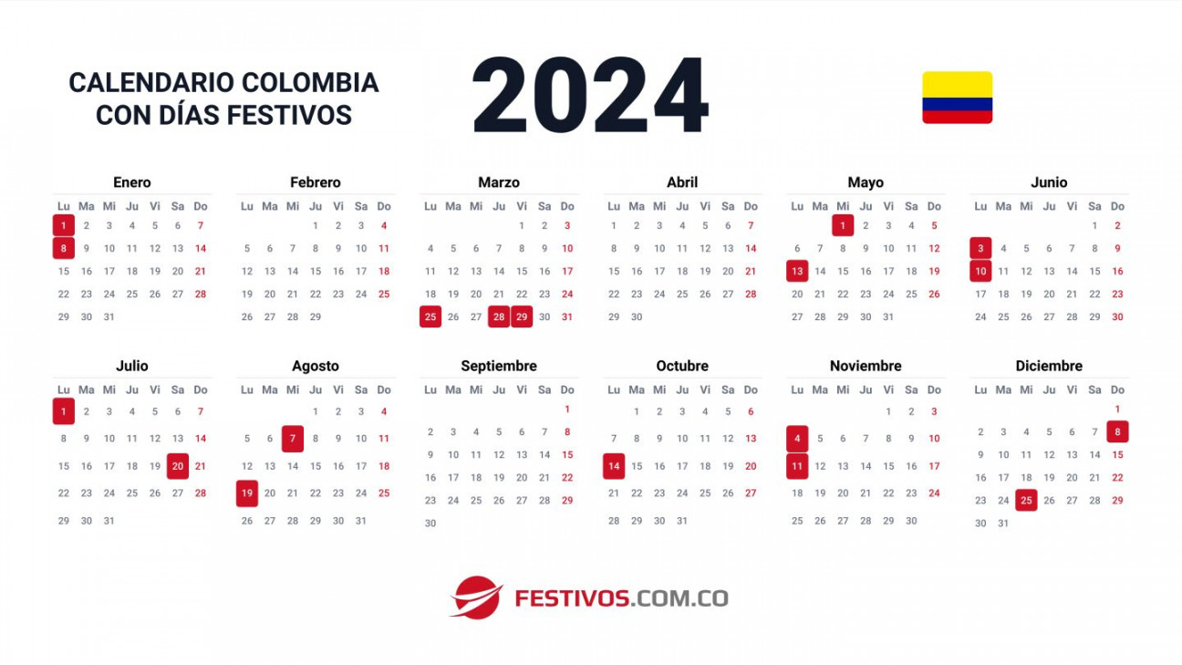 Calendario de Colombia con festivos