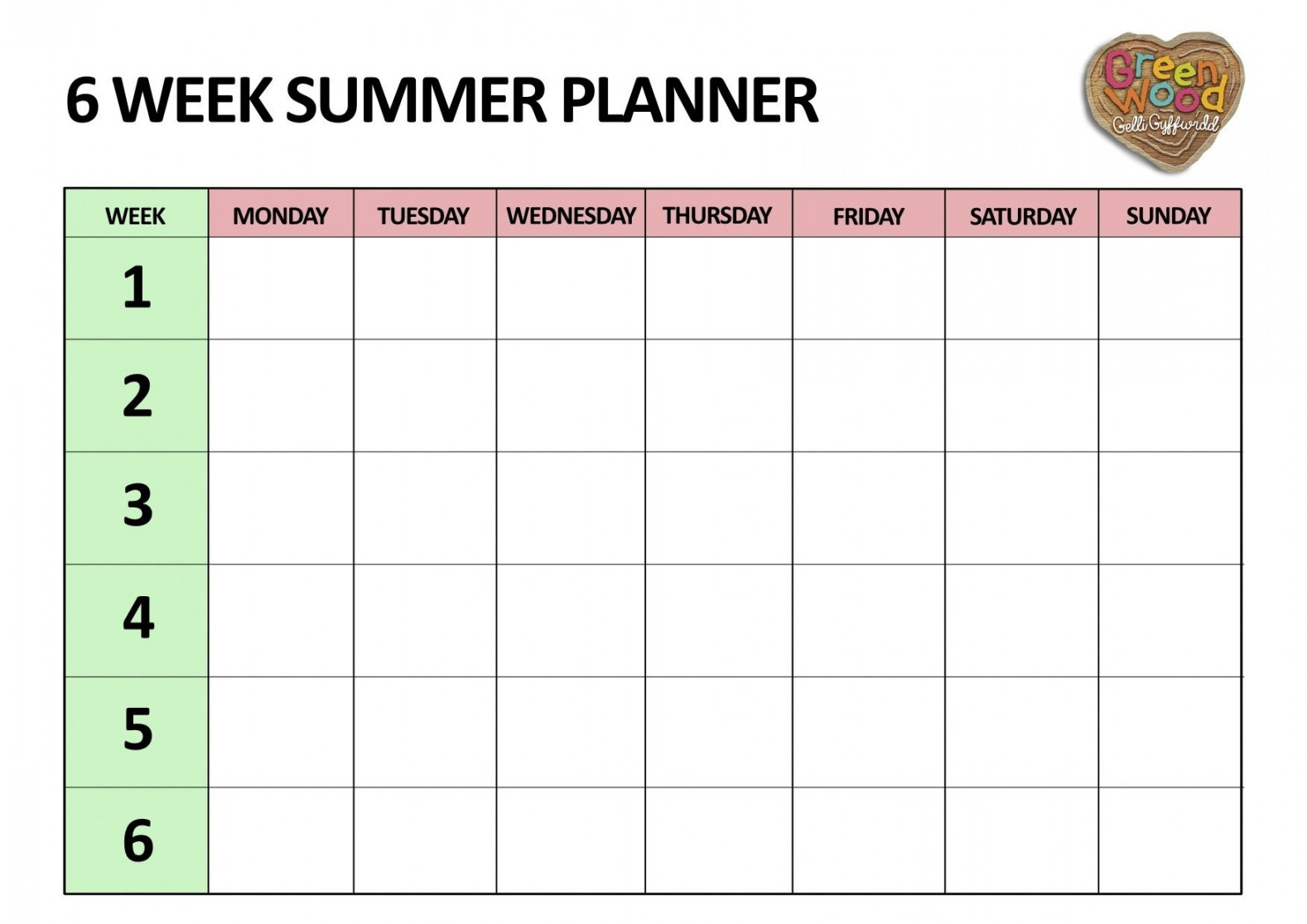 Printable Week Schedule Calendar template, Summer planner