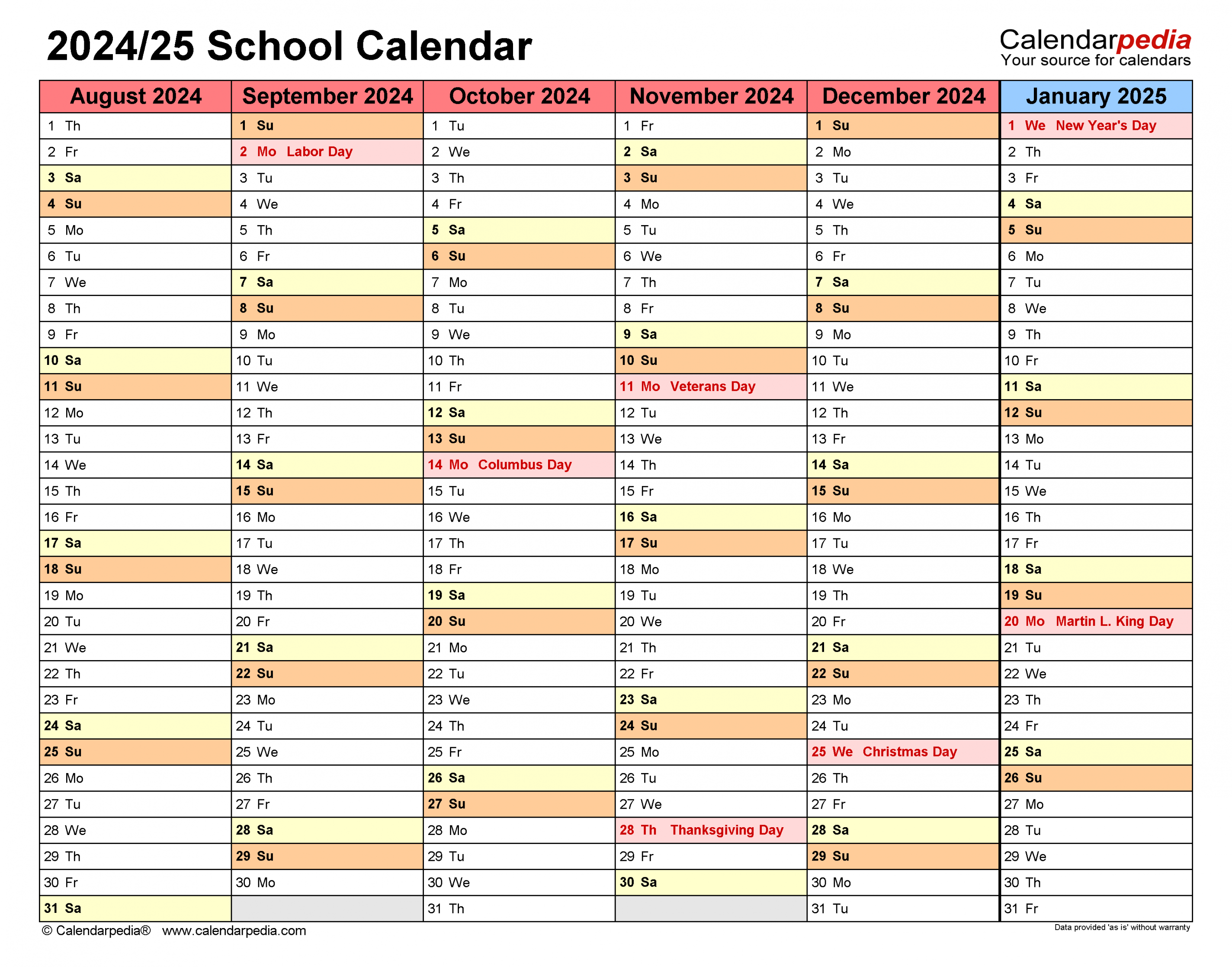 School Calendars / Free Printable PDF templates