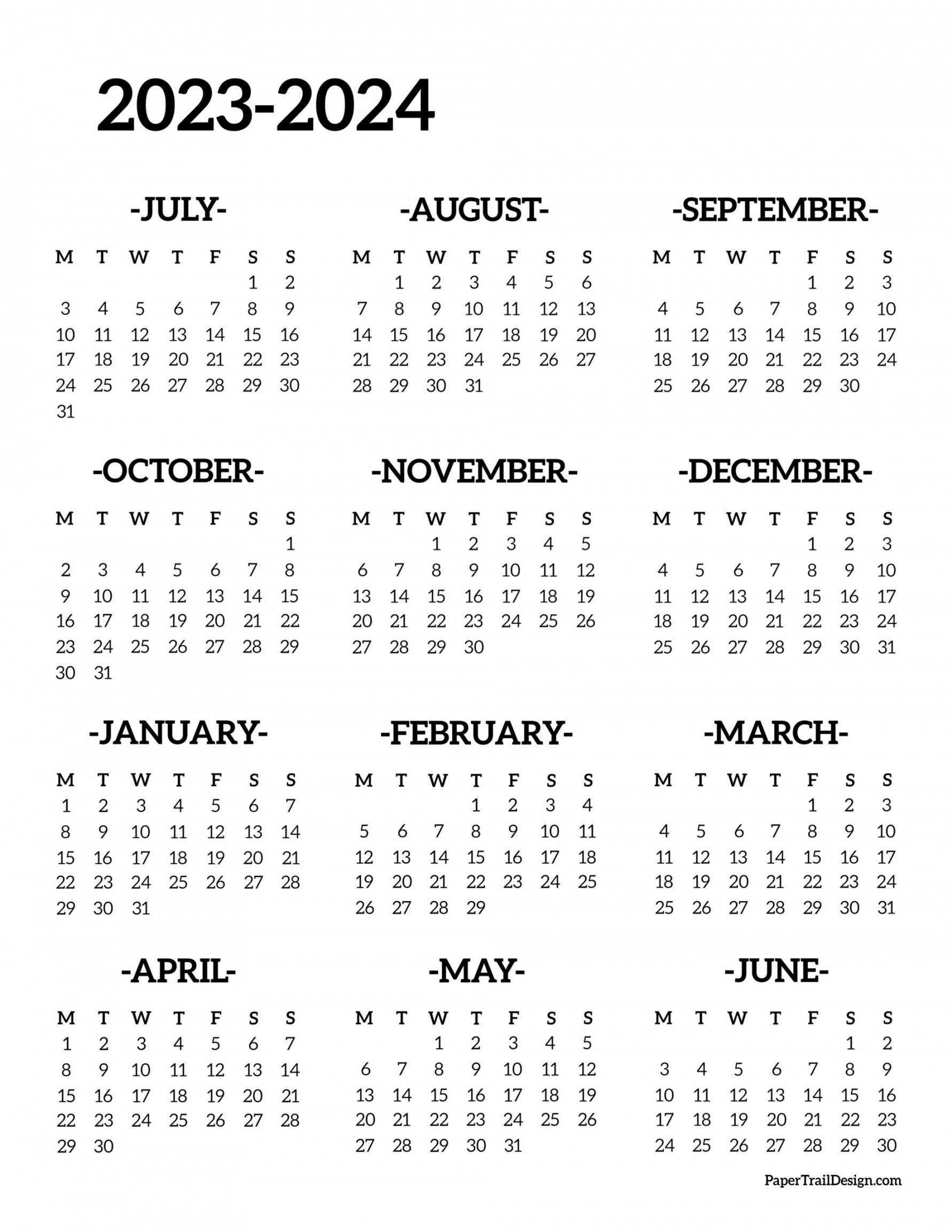 School Year Calendar Free Printable Paper Trail Design