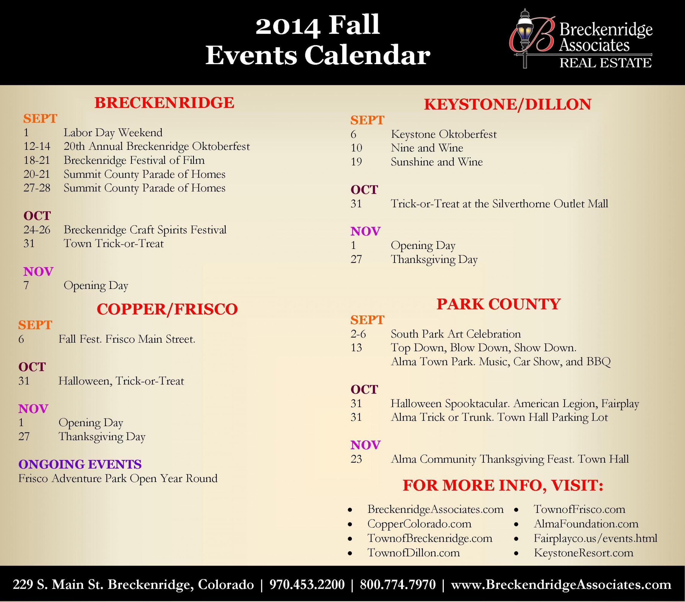 Summit and Park County Fall Event Calendar