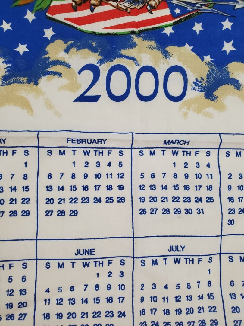 Year Calendar Tea Dish Towel Wall Hanging Americana Eagle Patriotic
