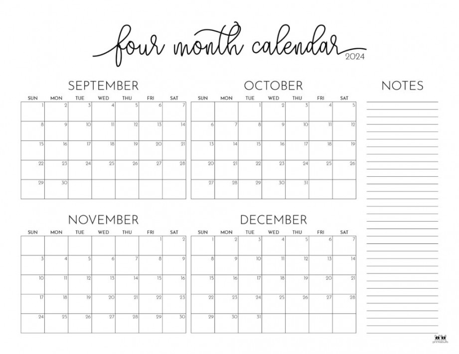 Four Month Calendars FREE Printables Printabulls