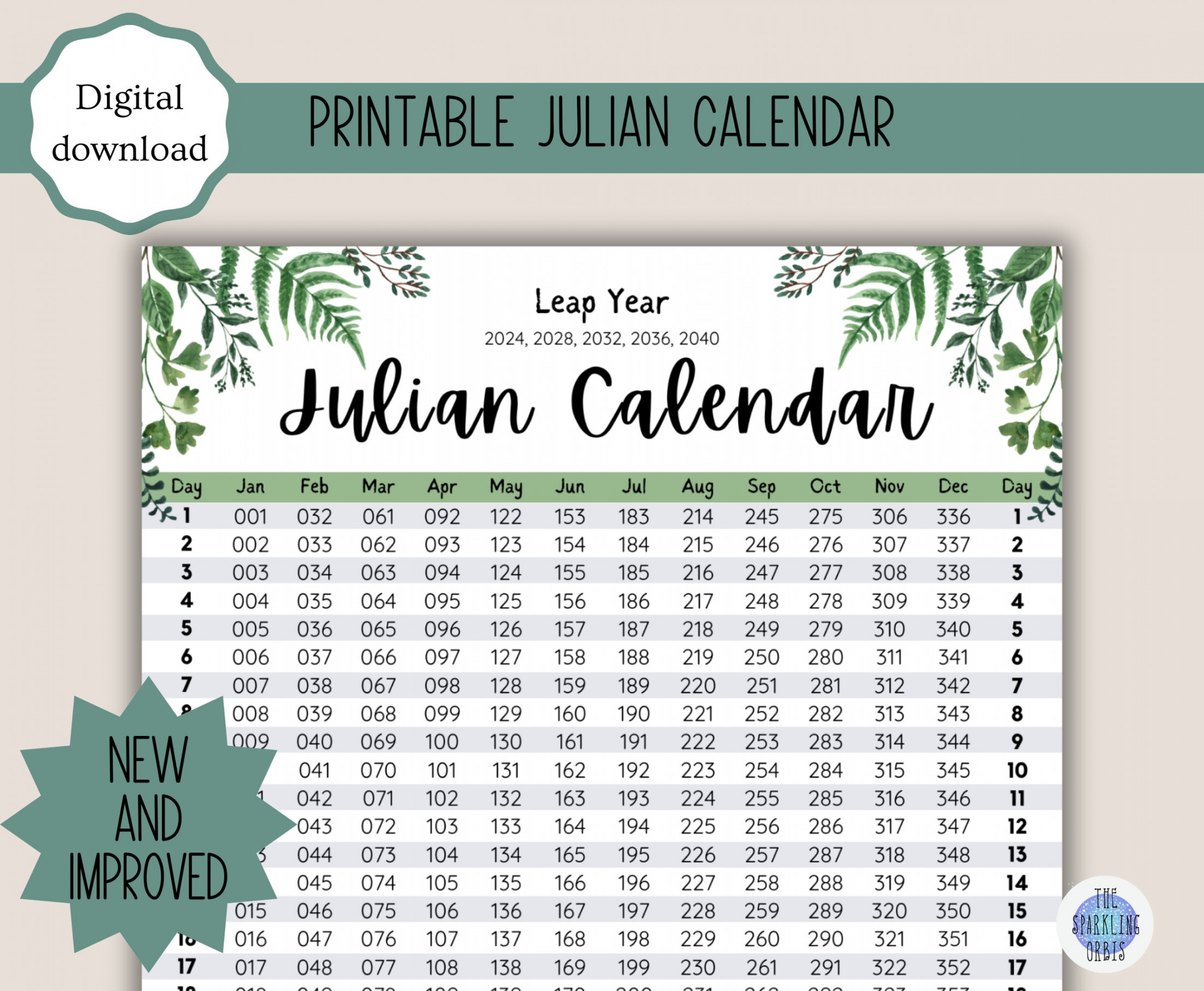 Julian Calendar Military and Government Leaf Design Digital