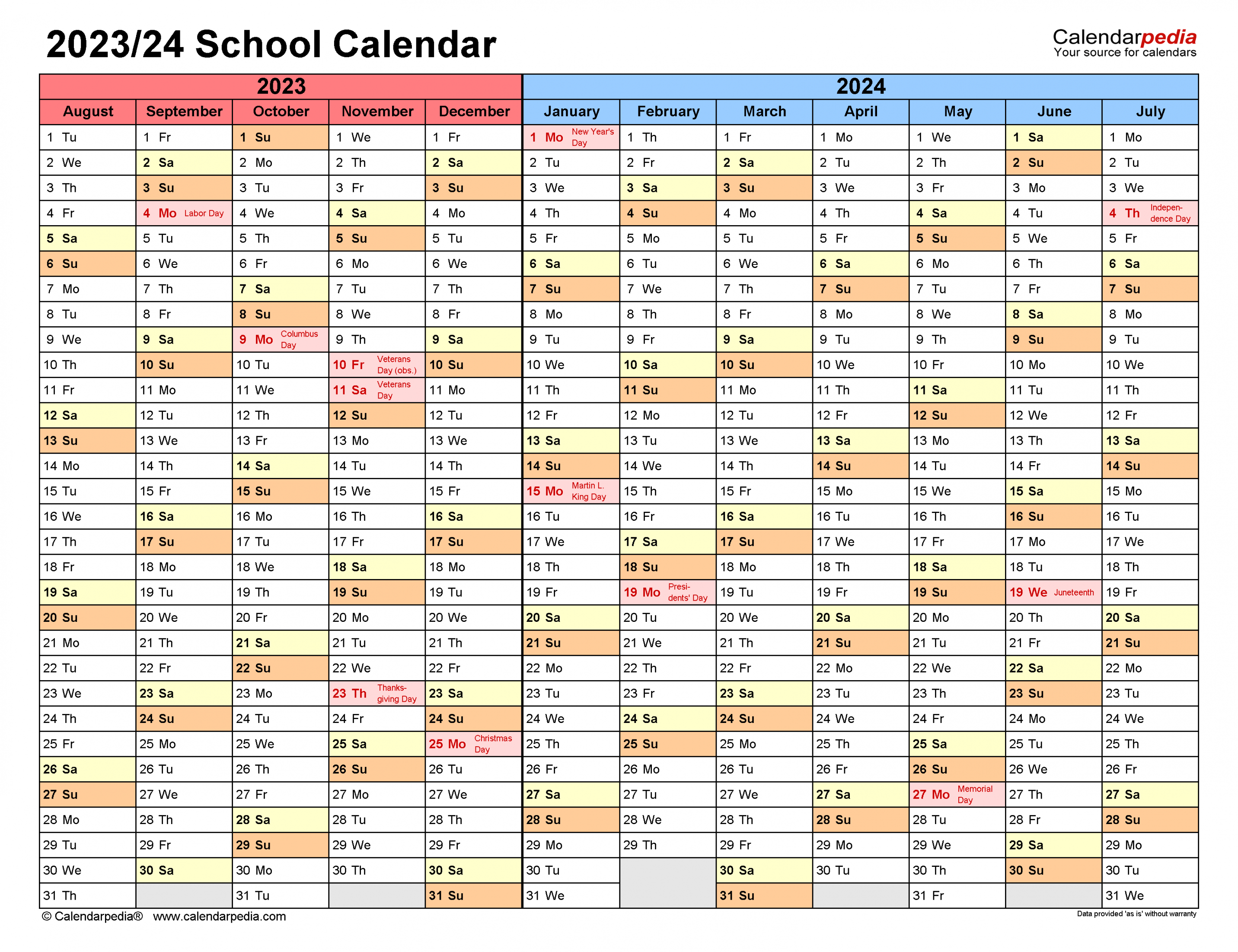 School Calendars / Free Printable PDF templates