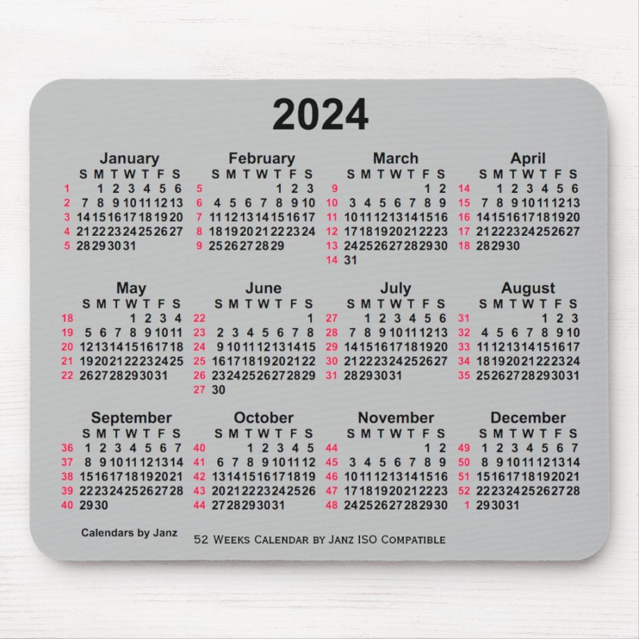 Silver Weeks ISO Calendar by Janz Mouse Pad Zazzle