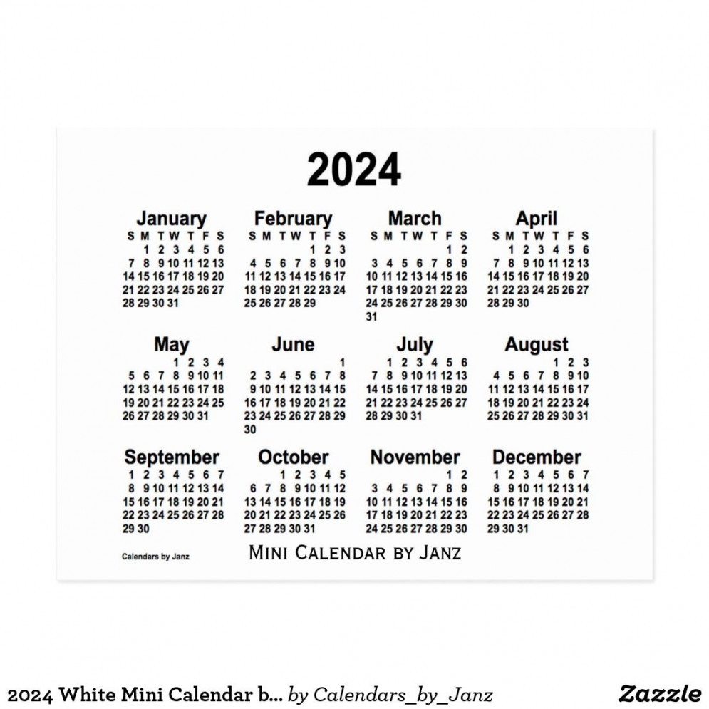 White Mini Calendar by Janz Postcard Zazzle Mini