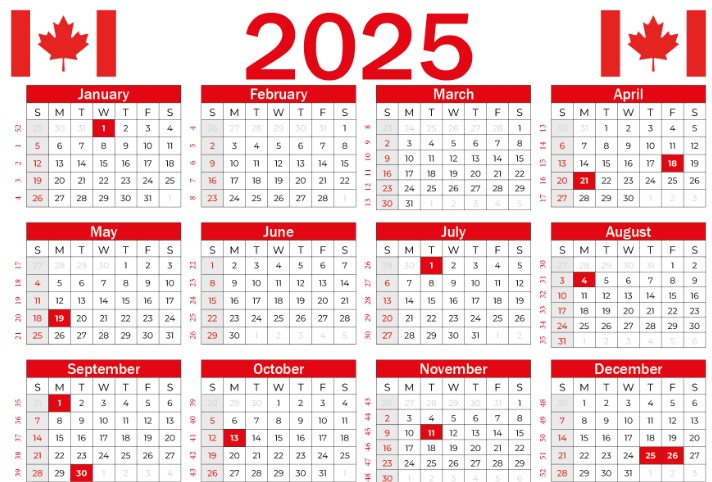 2025 Calendar Canada Printable Free