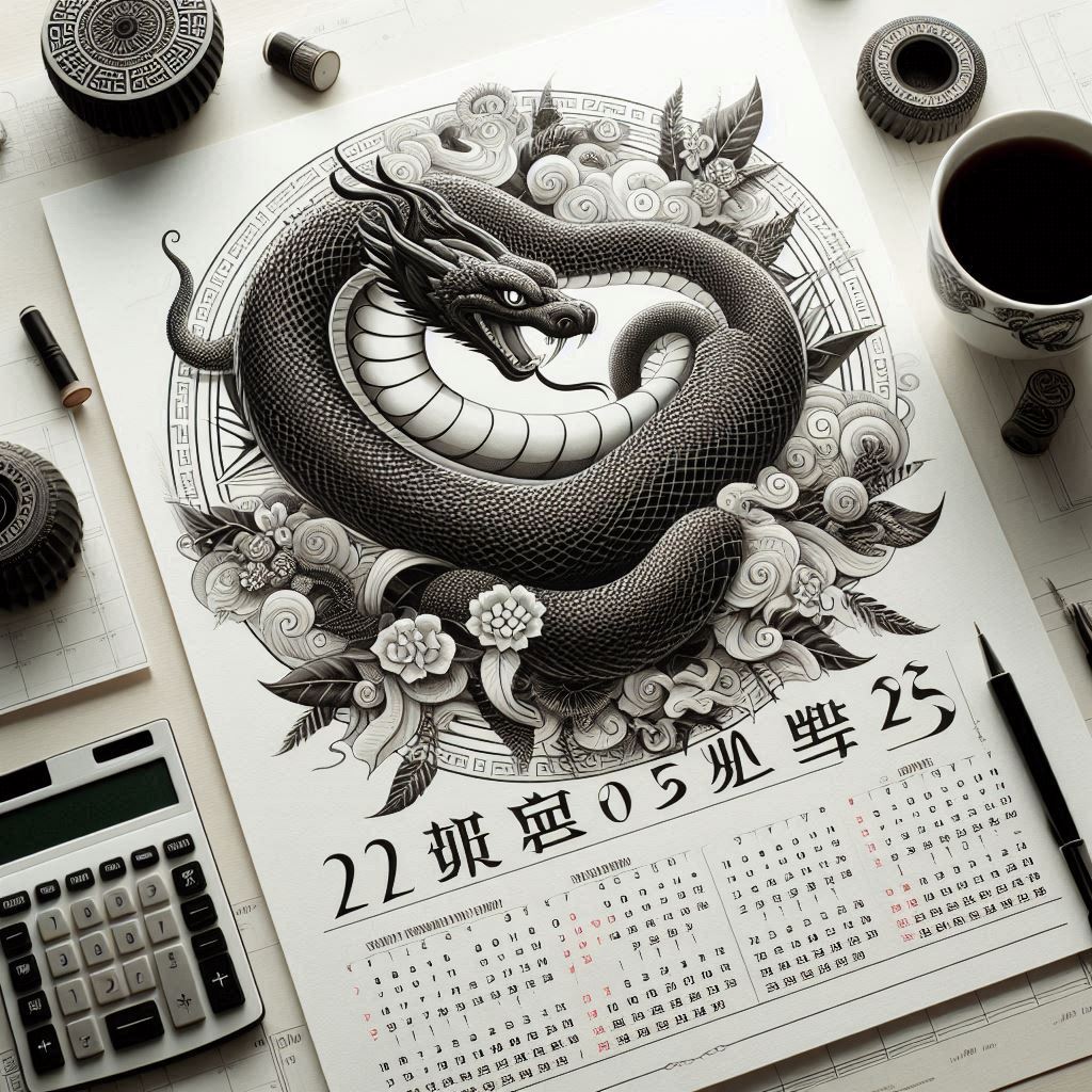 Scream Dragon Chinese Calendar 2025 Year of the Snake in paper white and black