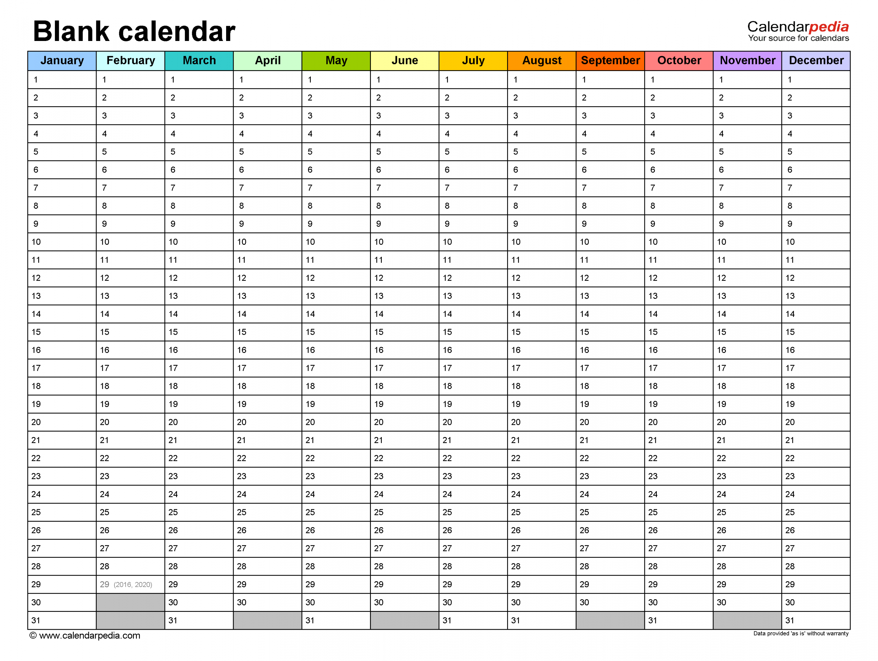 Blank Calendars Free Printable PDF templates