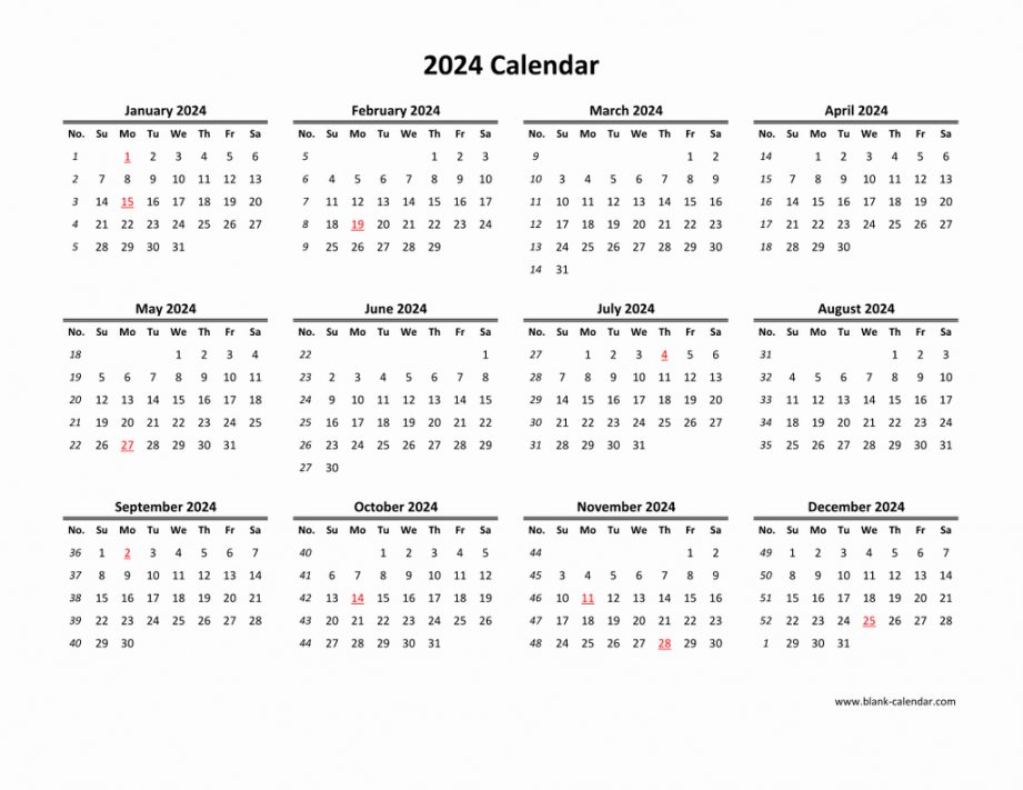 Download Blank Calendar ( months on one page, horizontal)