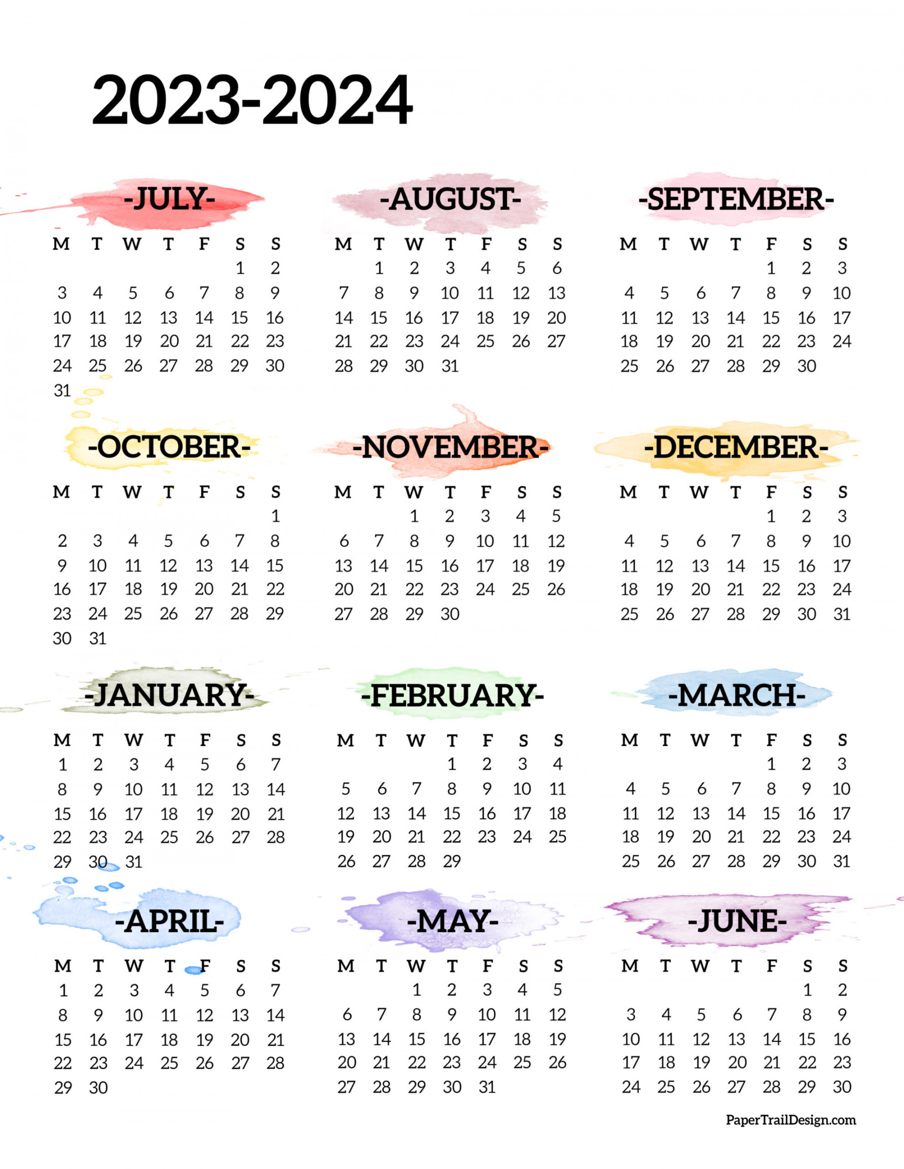 School Year Calendar Free Printable Paper Trail Design