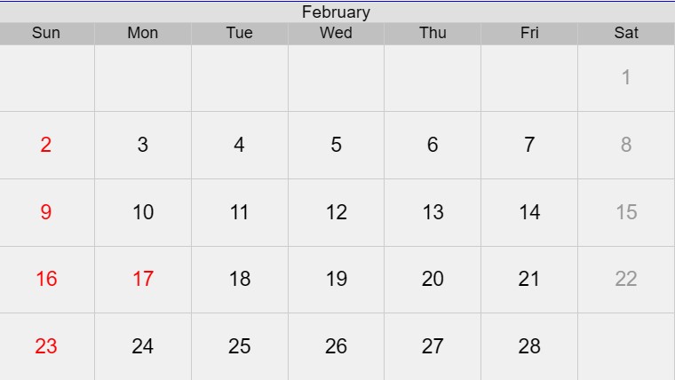 Calendar for January 2025