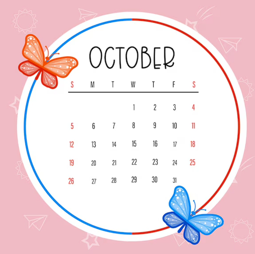 Colorful October 2025 printable calendar JPG template with notes section