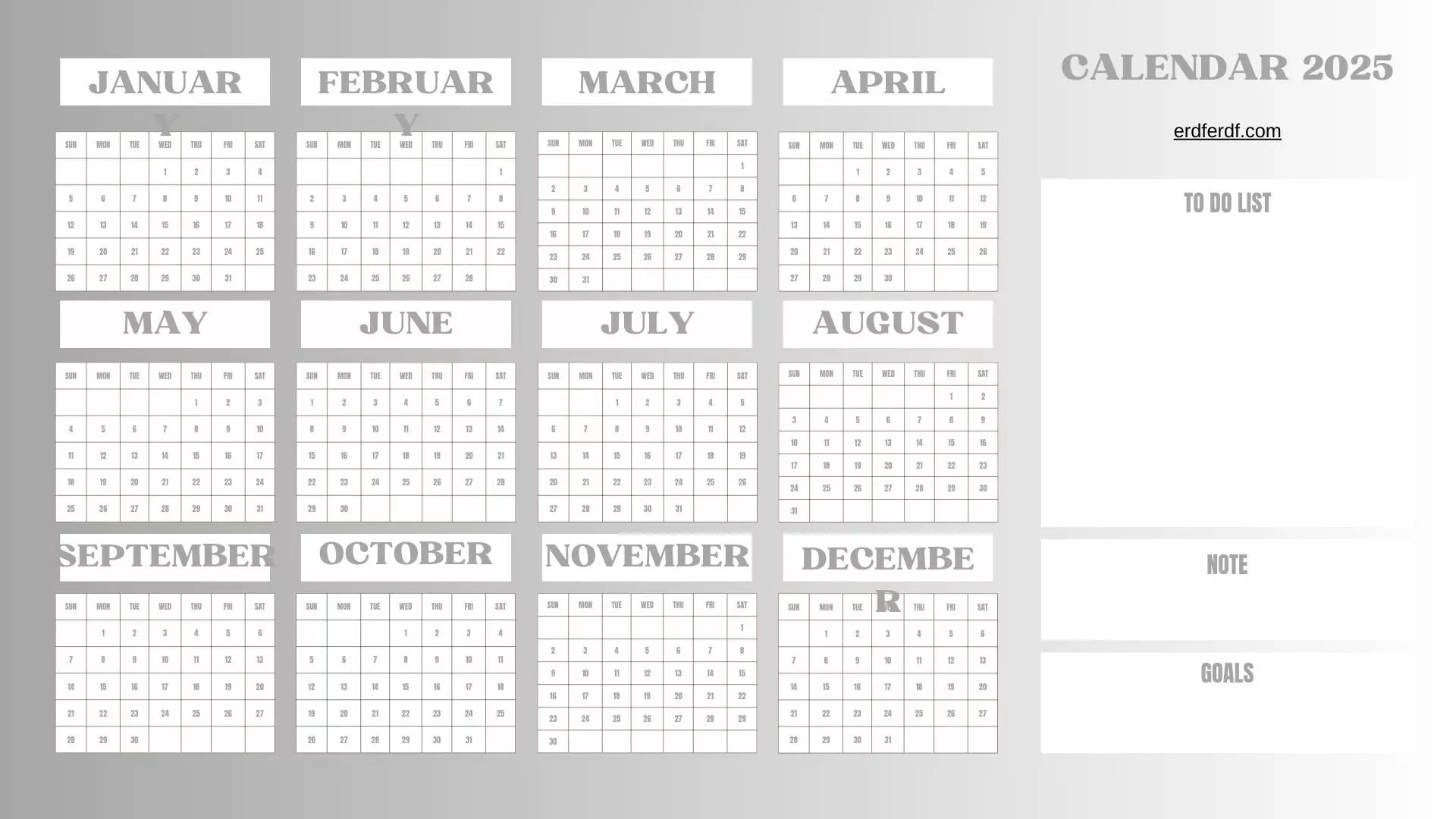 Free 2025 calendar with notes and monthly task organizer in PDF and Word
