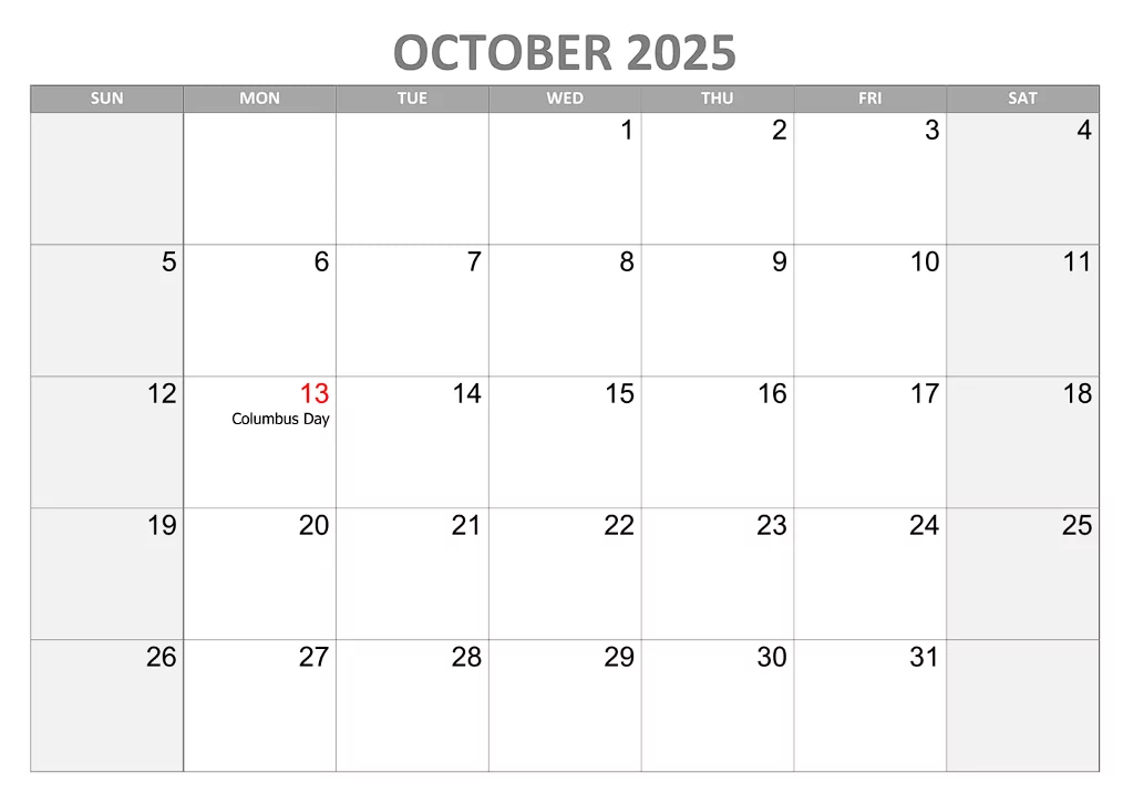 Free October 2025 Calendar Printable Landscape and Portrait Designs