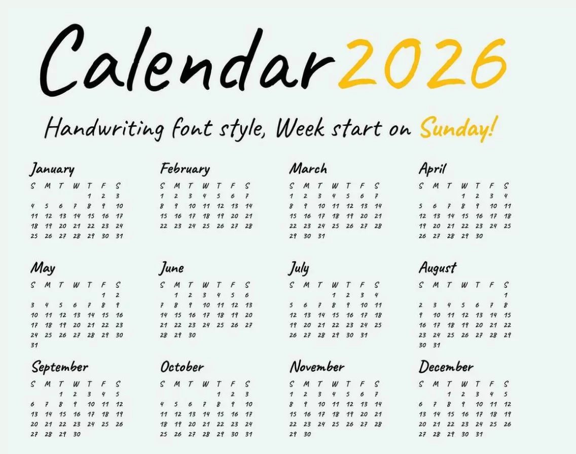 2026 printable calendar page with handwritten priorities and colored pens