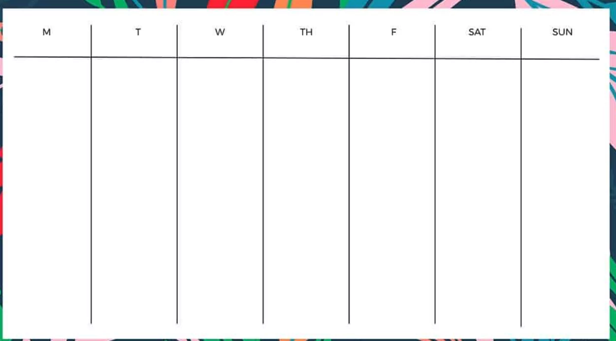 A4 weekly printable calendar template on a desk with a coffee cup