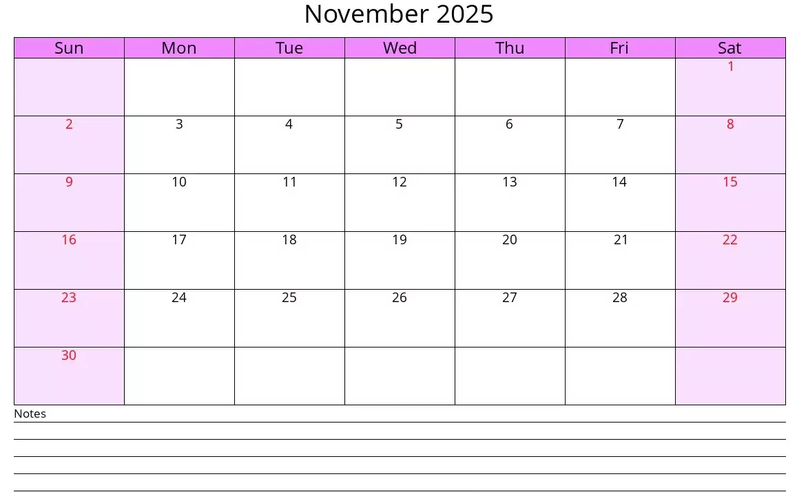 Editable November 2025 calendar for exam schedule and study plan