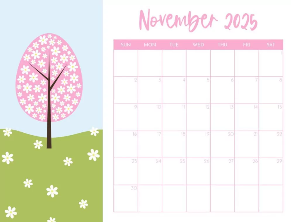 Minimalist November 2025 planner page for work, study, and home organization