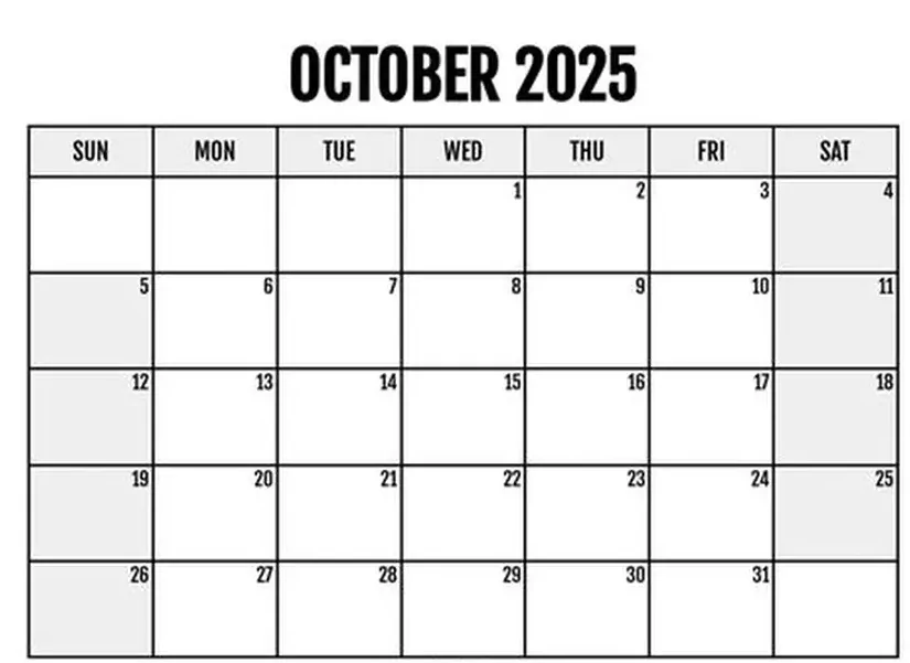 Minimalist October 2025 calendar printable in clean layout