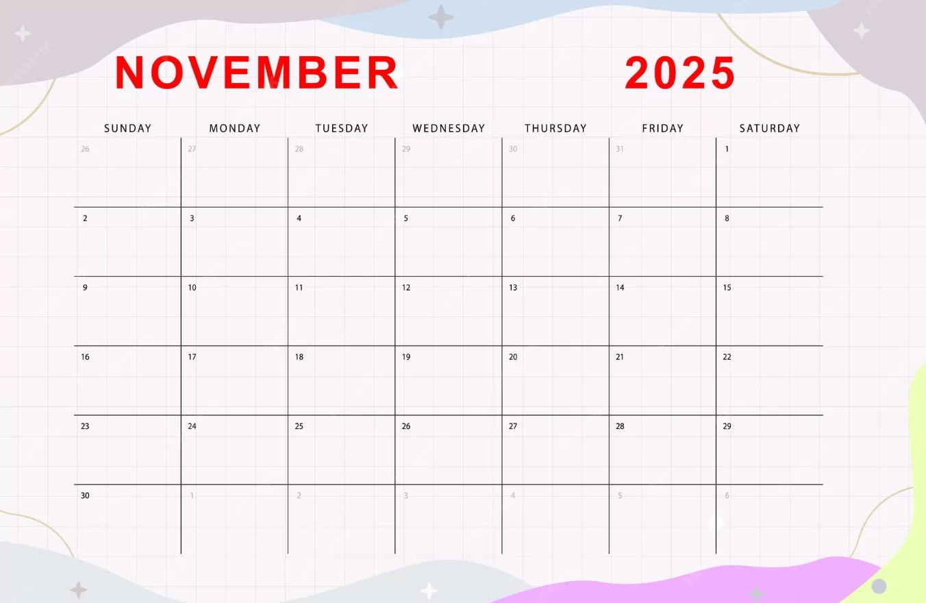 November 2025 calendar for study planner and exam preparation