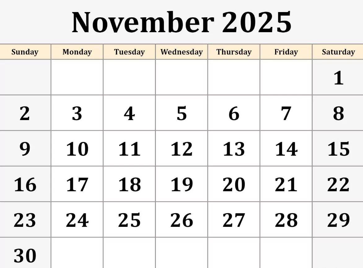 November 2025 calendar with to do list and reminders template