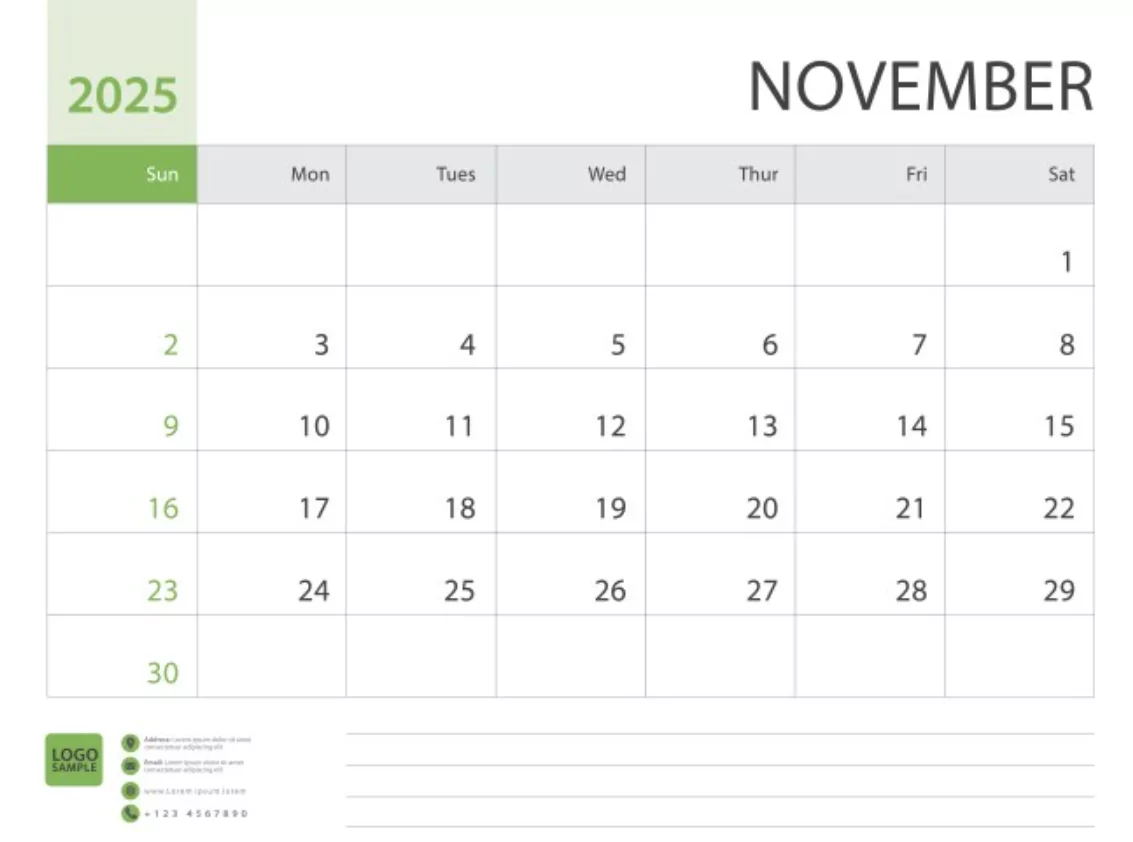 November 2025 planner with space for goals and daily notes
