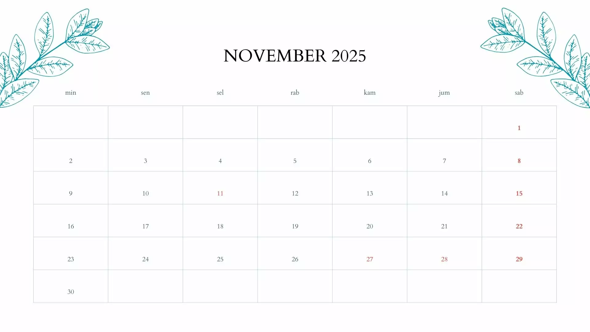 Printable November 2025 calendar with holidays highlighted