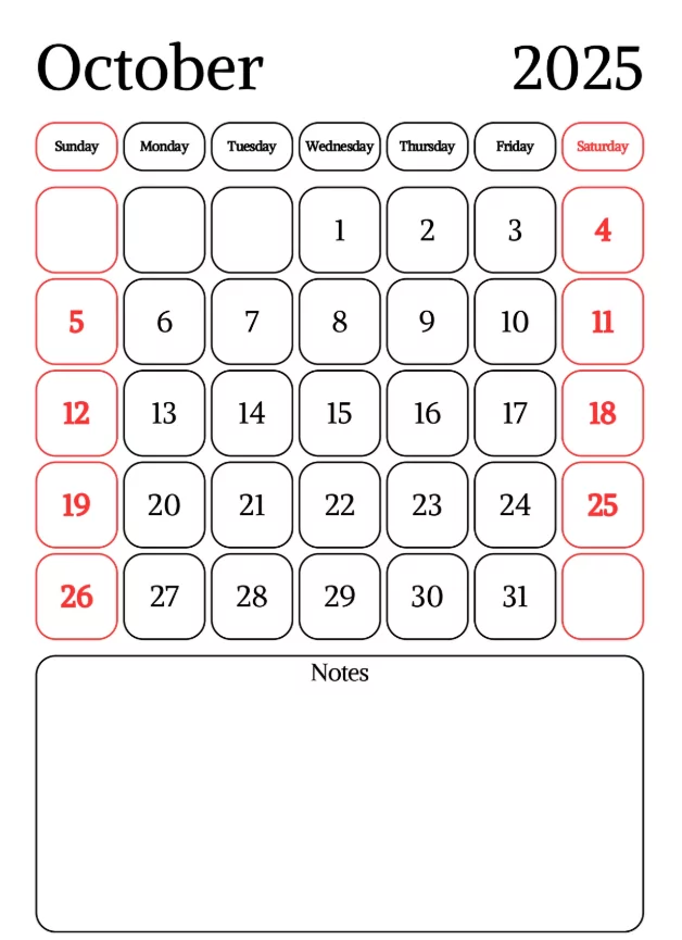 Minimalist October Calendar 2025 Template for Better Planning 4 Simple October 2025 calendar template for organized plannin