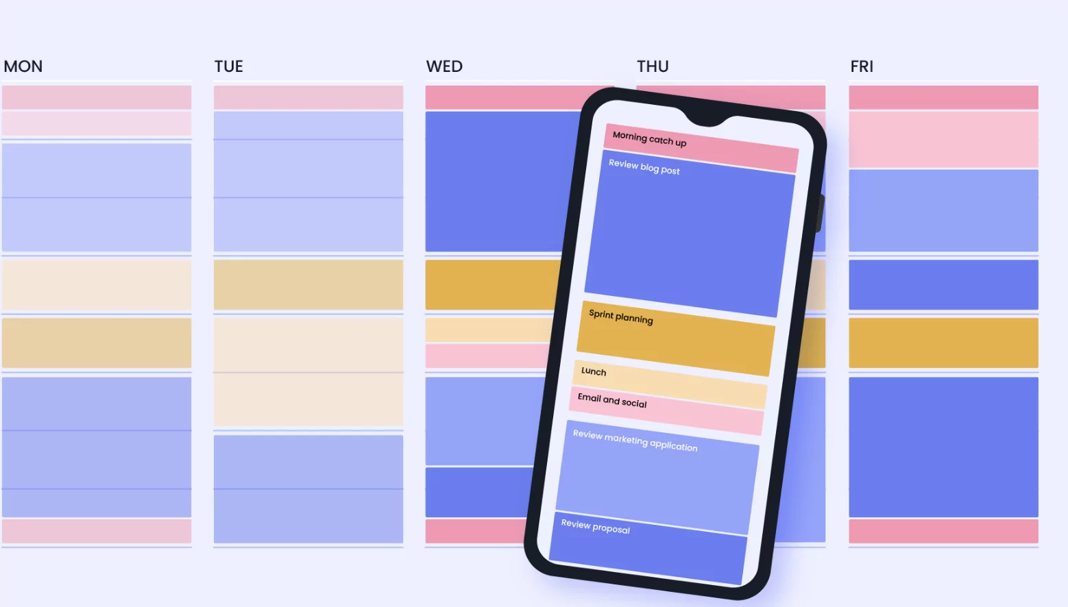 Color coded monthly planner showing time blocking for tasks