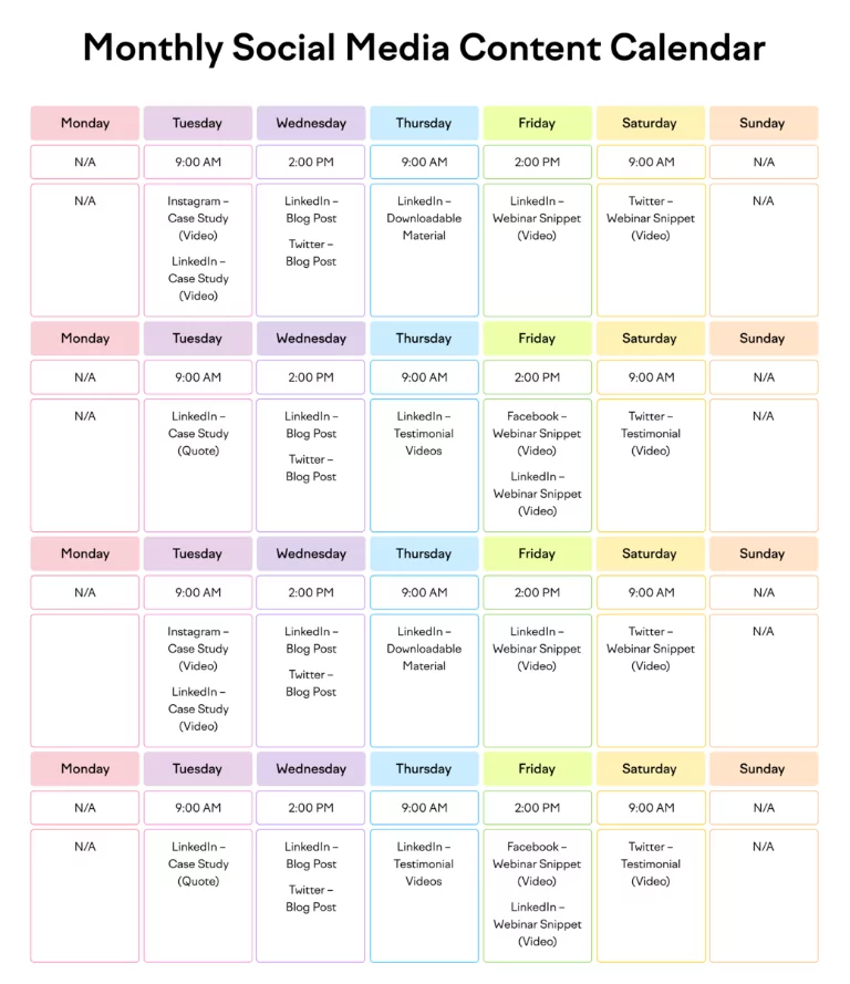 Cultural calendar social media schedule example illustration
