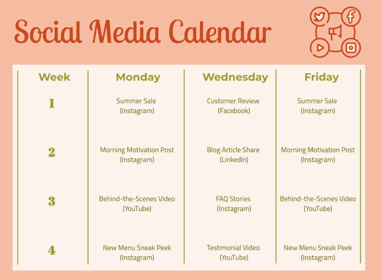 Illustration of using a calendar for social media schedule