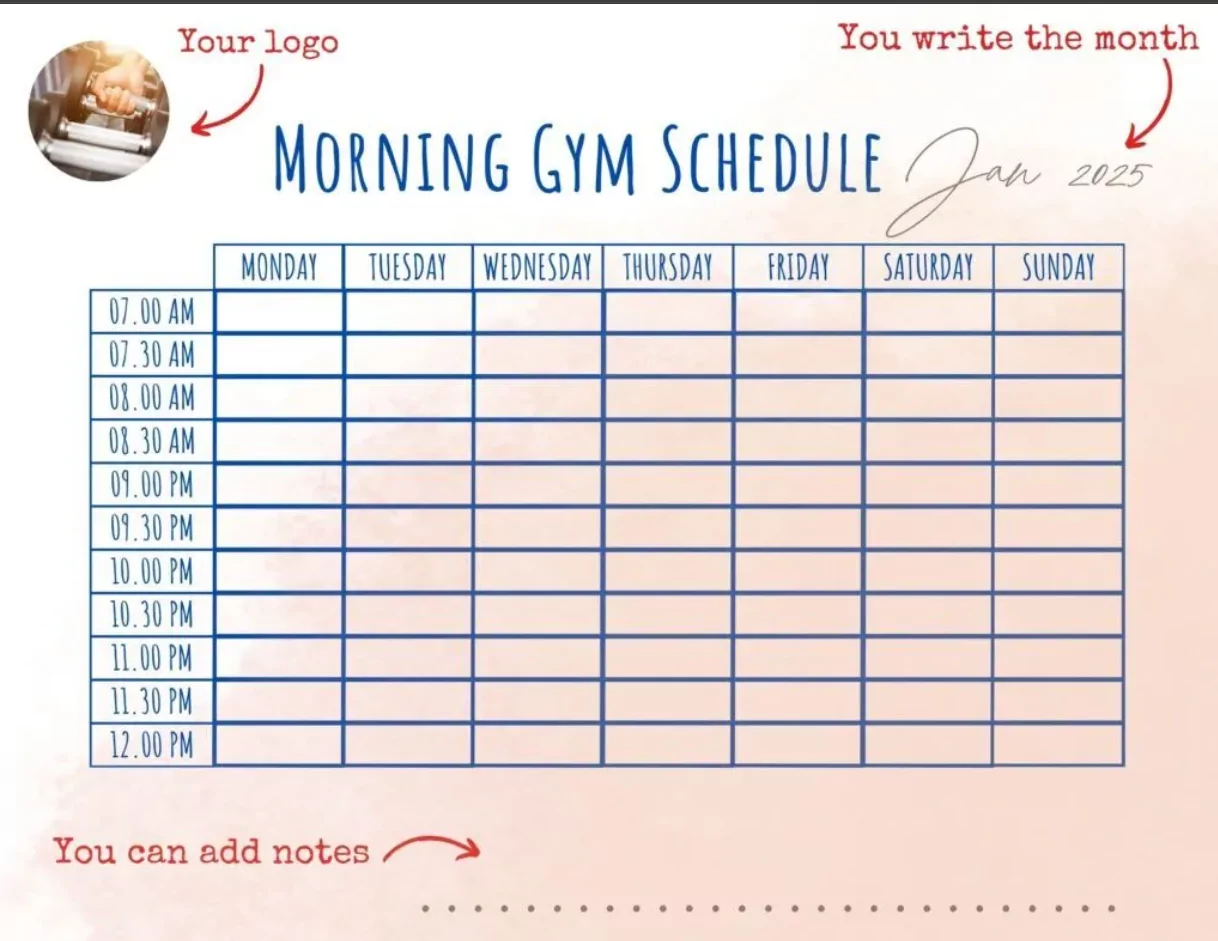 fitness progress tracking calendar template example