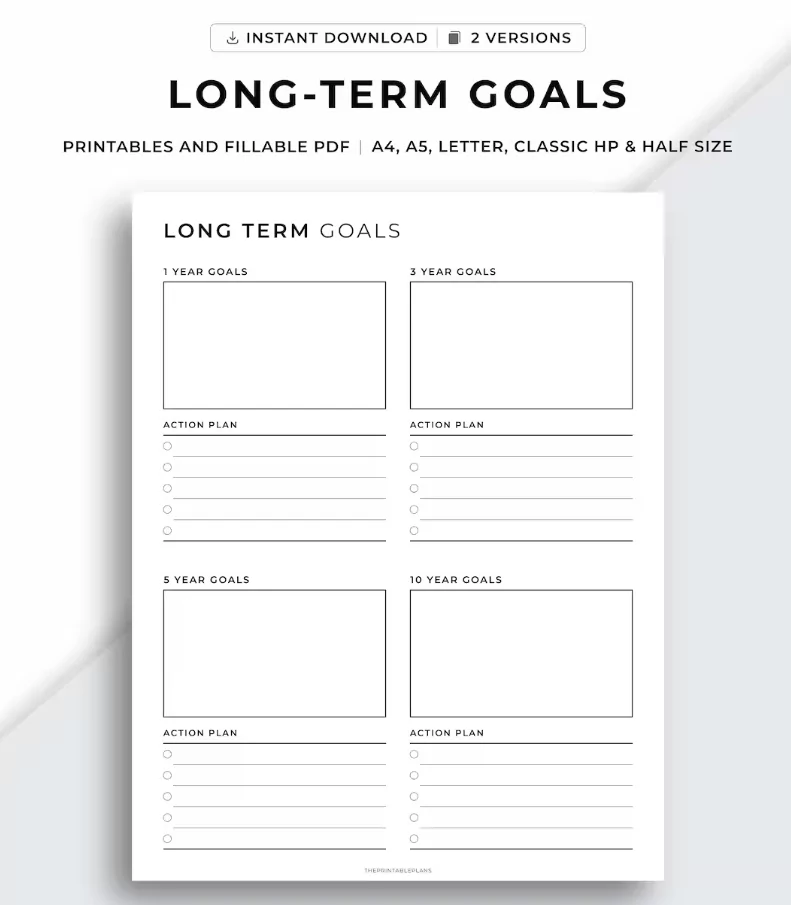 long term personal goal planning calendar