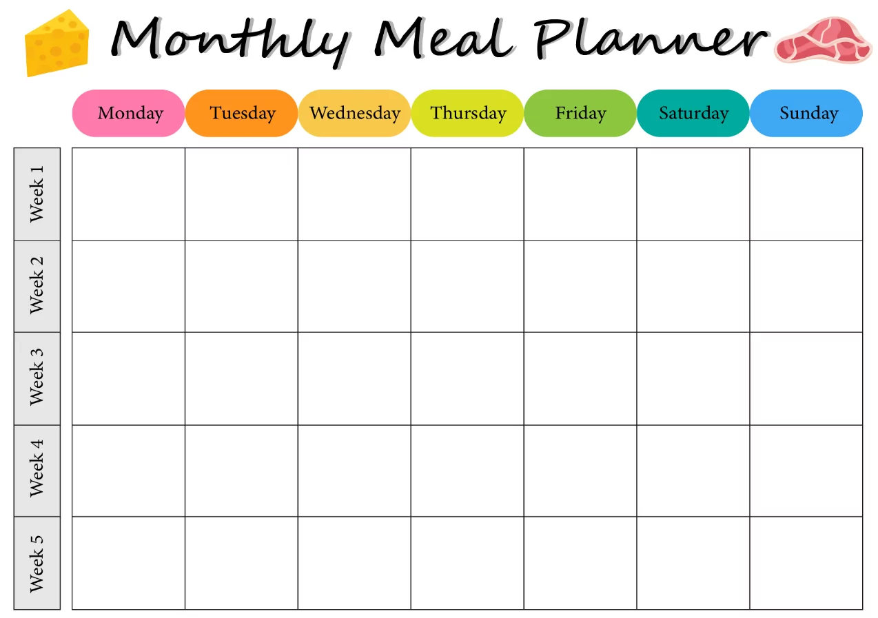 simple beginner friendly calendar template for meal planning