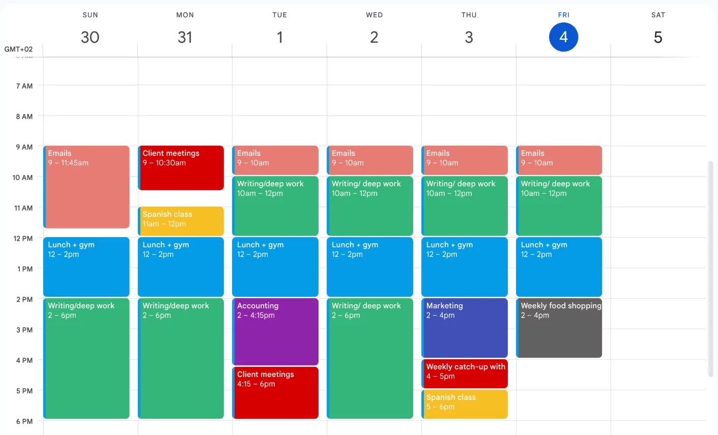 time blocking and layered calendar system