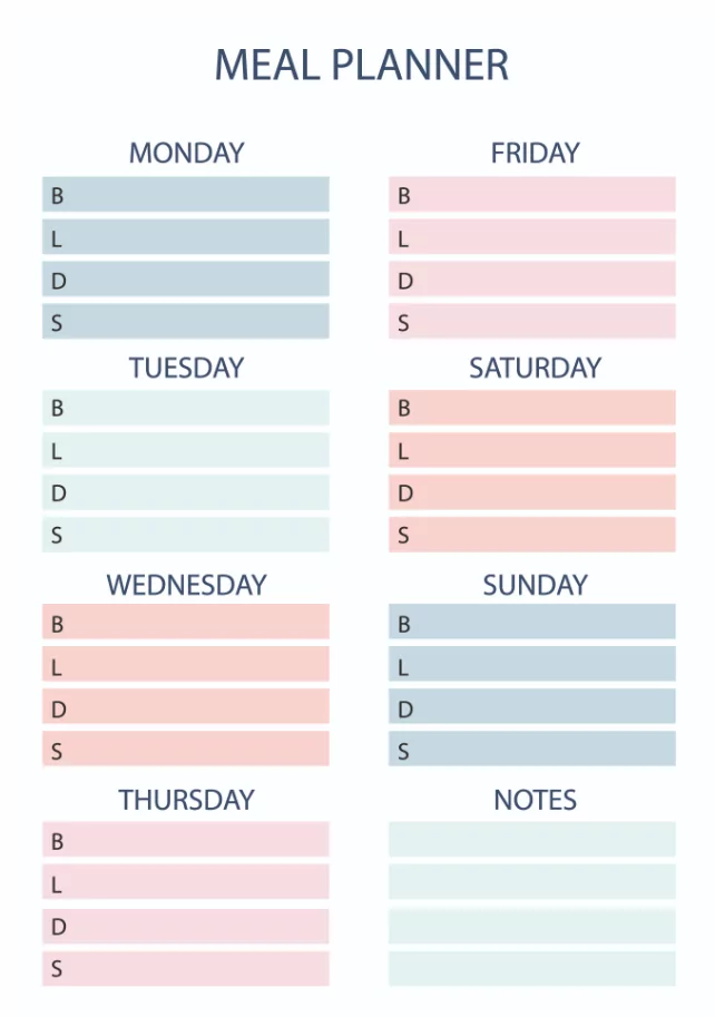 weekly meal planning and routine calendar system