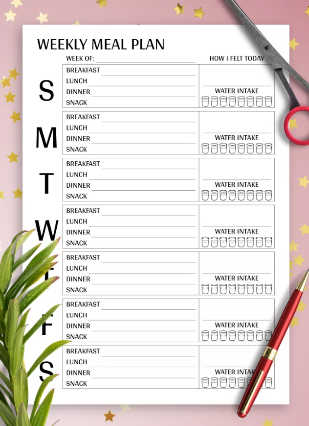 weekly routine and meal planner calendar for beginners