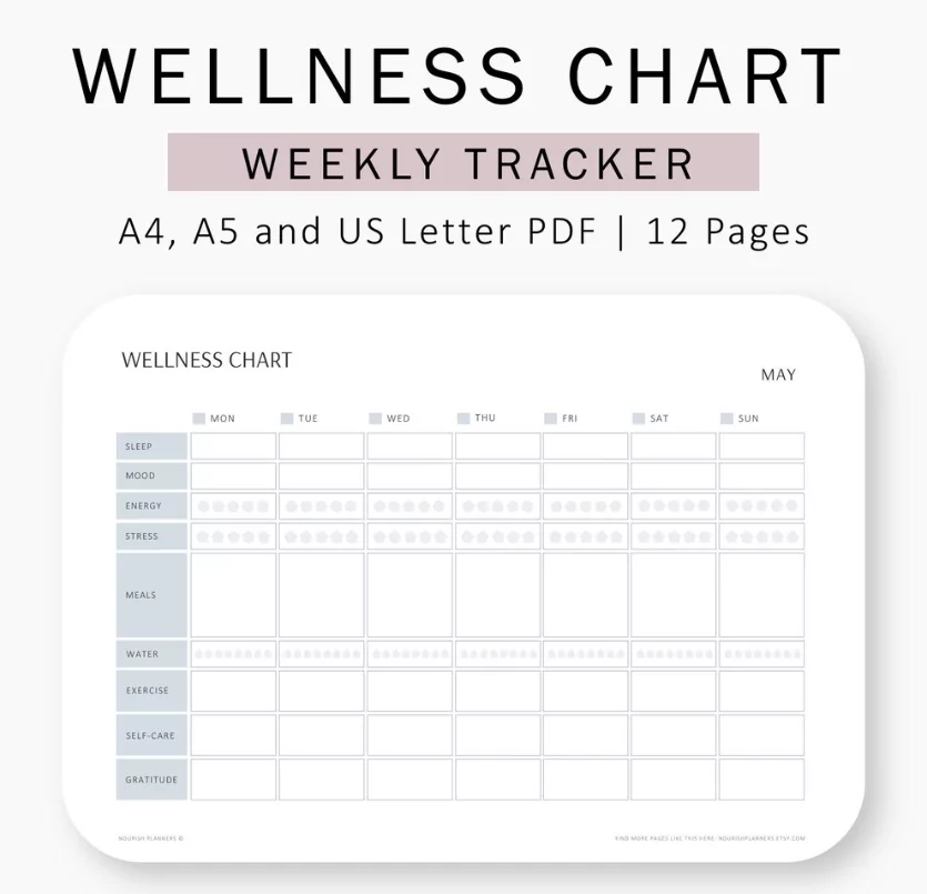 wellness and productivity progress calendar
